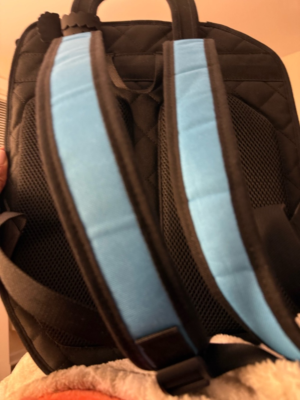 Playful Cartoon-Style Backpack in Peach, White & Blue - Picture 3 of 3